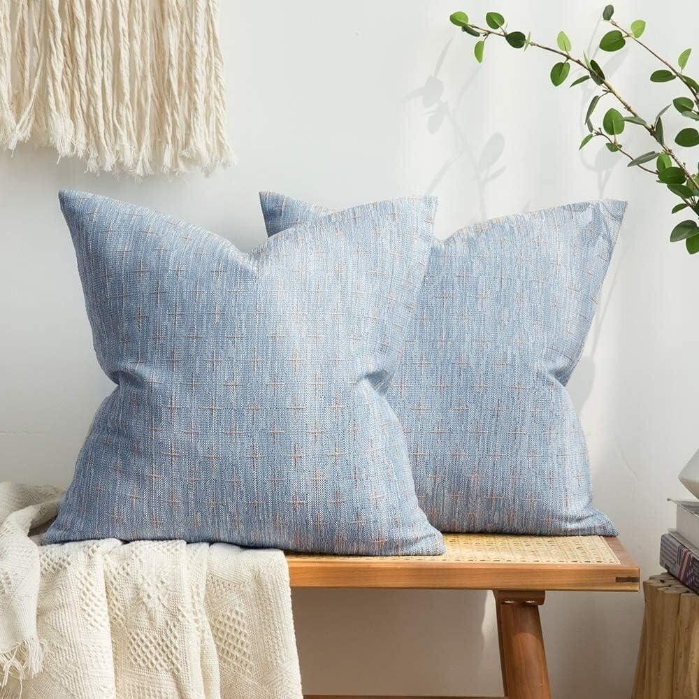 Pack of 2 Decorative Burlap Textured Euro Sham Throw Pillow Covers Blue 24x24